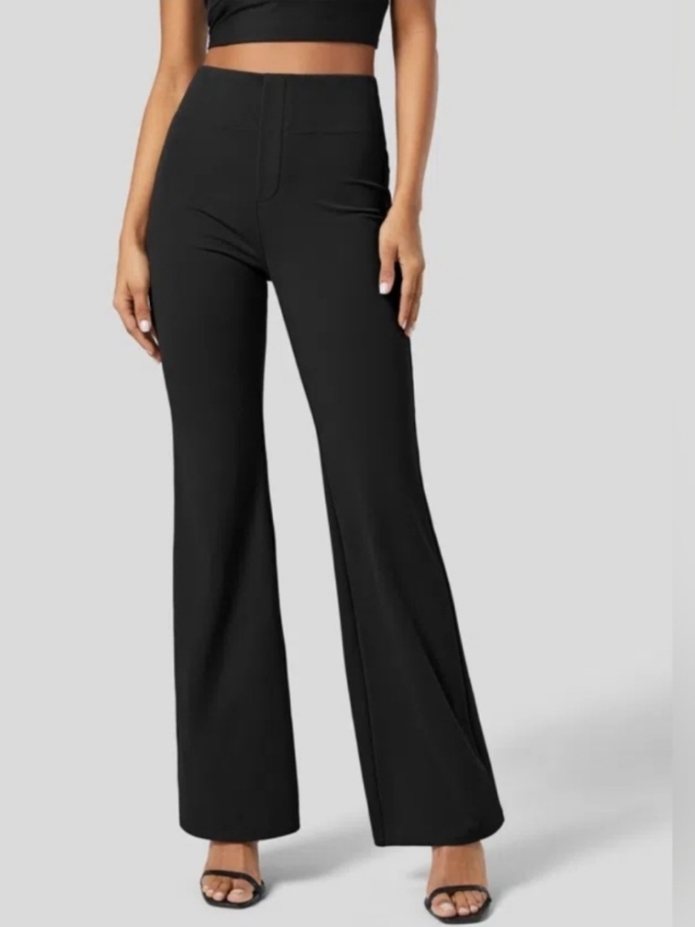Halara Flex High Waisted Back Side Pocket Slight Flare Work Pants Black SP